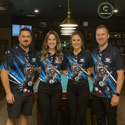 Custom Blue Funny Raccoon 8 Ball Billiard Shirt for Women Billiard Team Jersey Billiard League NNT191