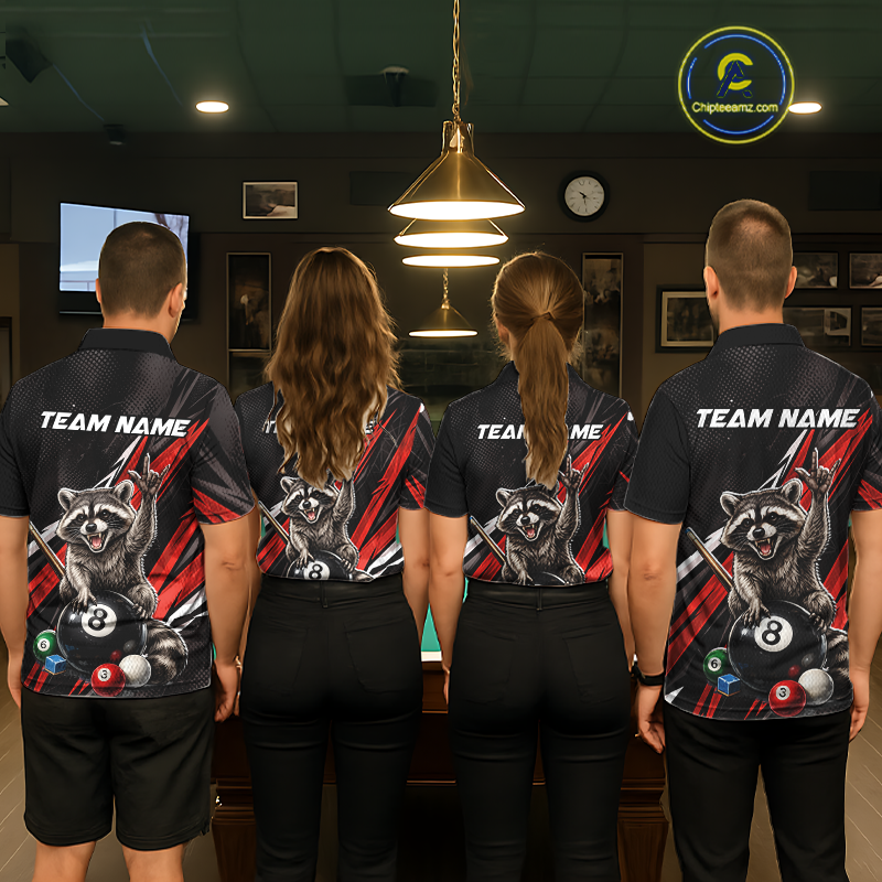 Custom Red Funny Raccoon 8 Ball Billiard Shirt for Men Billiard Team Jersey Billiard League NNT191