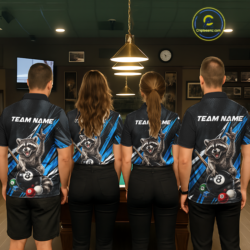 Custom Blue Funny Raccoon 8 Ball Billiard Shirt for Women Billiard Team Jersey Billiard League NNT191