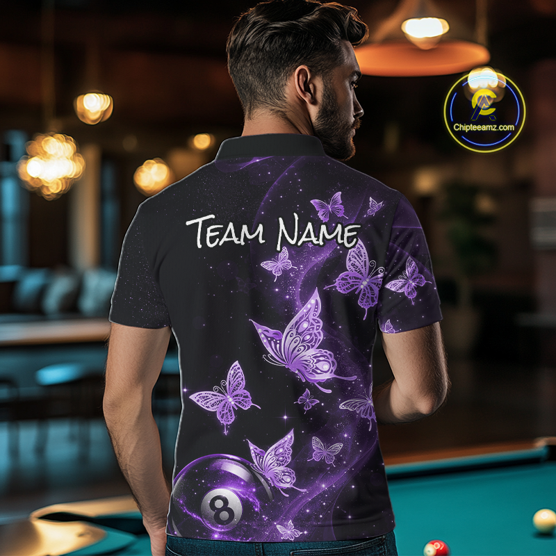 Custom Purlple Butterfly Galaxy 8 Ball Billiard Shirt for Men Billiard Team Jersey Billiard League NNT192