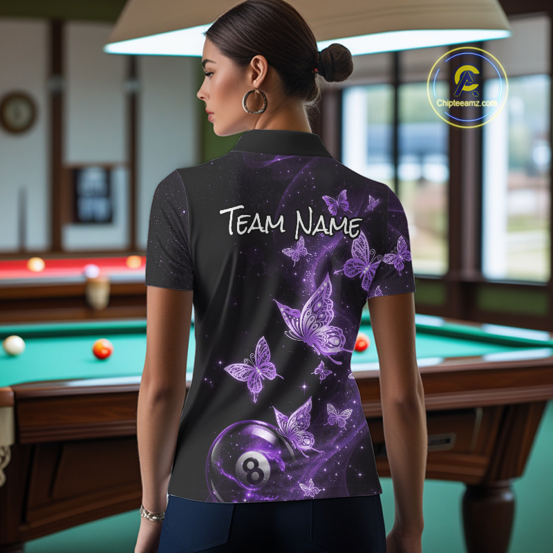 Custom Purple Butterfly Galaxy 8 Ball Billiard Shirt for Women Billiard Team Jersey Billiard League NNT192