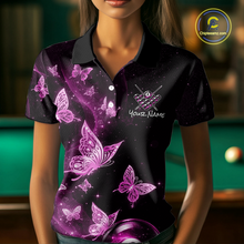 Load image into Gallery viewer, Custom Pink Butterfly Galaxy 8 Ball Billiard Shirt for Women Billiard Team Jersey Billiard League NNT192