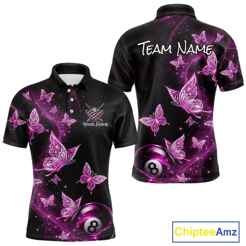 Custom Pink Butterfly Galaxy 8 Ball Billiard Shirt for Men Billiard Team Jersey Billiard League NNT192