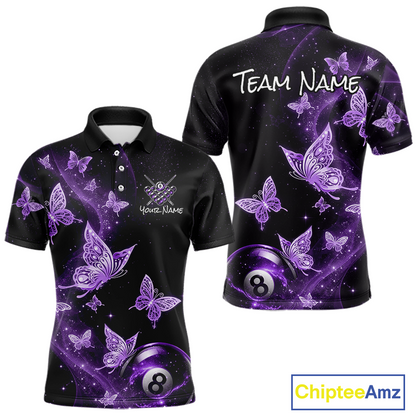 Custom Purlple Butterfly Galaxy 8 Ball Billiard Shirt for Men Billiard Team Jersey Billiard League NNT192
