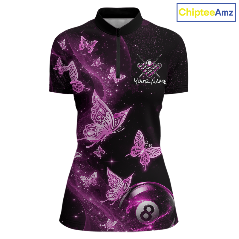 Custom Pink Butterfly Galaxy 8 Ball Billiard Shirt for Women Billiard Team Jersey Billiard League NNT192