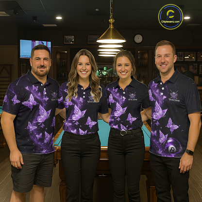 Custom Purlple Butterfly Galaxy 8 Ball Billiard Shirt for Men Billiard Team Jersey Billiard League NNT192