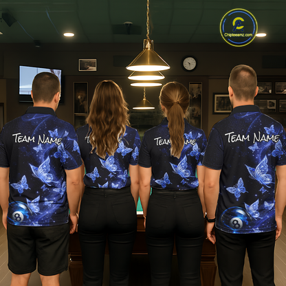 Custom Blue Butterfly Galaxy 8 Ball Billiard Shirt for Women Billiard Team Jersey Billiard League NNT192