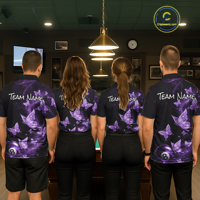 Custom Purlple Butterfly Galaxy 8 Ball Billiard Shirt for Men Billiard Team Jersey Billiard League NNT192