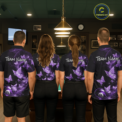 Custom Purple Butterfly Galaxy 8 Ball Billiard Shirt for Women Billiard Team Jersey Billiard League NNT192