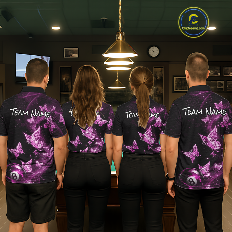 Custom Pink Butterfly Galaxy 8 Ball Billiard Shirt for Women Billiard Team Jersey Billiard League NNT192