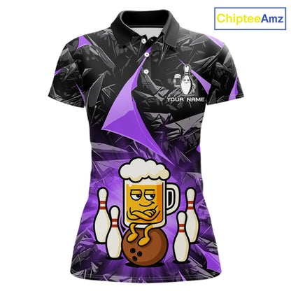 Custom Purple Funny Beer Bowling Jersey for Women Bowling Team Shirts Polo & 1/4 Zip HNT503