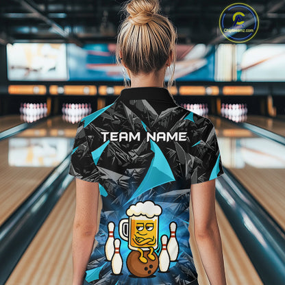 Custom Turquoise Funny Beer Bowling Jersey for Women Bowling Team Shirts Polo & 1/4 Zip HNT503