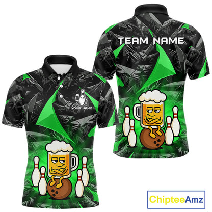 Custom Green Funny Beer Bowling Jersey for Men Bowling Team Shirts Polo & 1/4 Zip HNT503