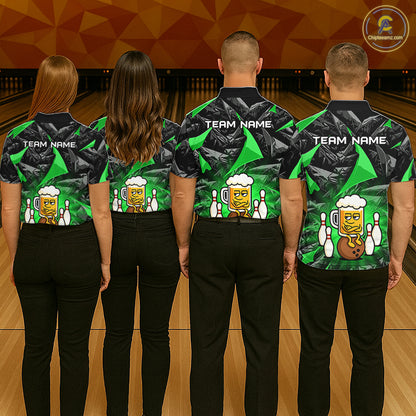 Custom Green Funny Beer Bowling Jersey for Women Bowling Team Shirts Polo & 1/4 Zip HNT503