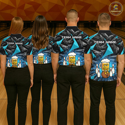 Custom Turquoise Funny Beer Bowling Jersey for Women Bowling Team Shirts Polo & 1/4 Zip HNT503