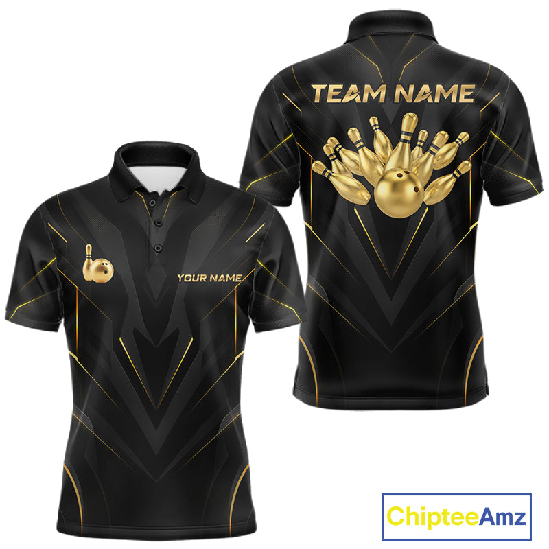 Custom Gold Bowling Jersey for Men Bowling Team Shirts Bowling League Polo & 1/4 Zip HNT504