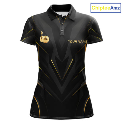 Custom Gold Bowling Jersey for Women Bowling Team Shirts Bowling League Polo & 1/4 Zip HNT504