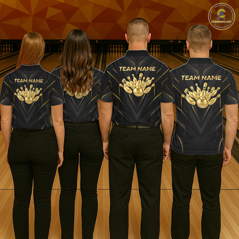 Custom Gold Bowling Jersey for Women Bowling Team Shirts Bowling League Polo & 1/4 Zip HNT504