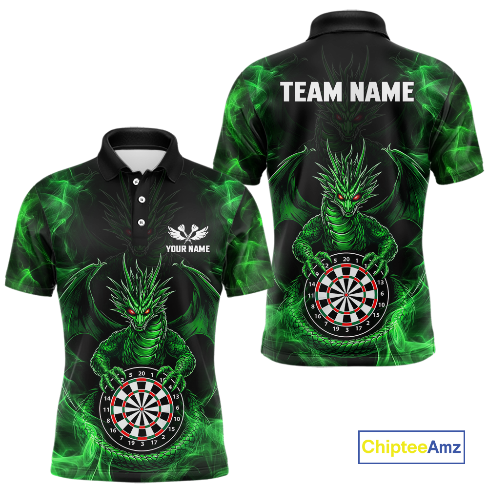Custom Green Dragon Darts Board Dart Shirts For Men Darts Team Jerseys Polo & 1/4 Zip NNT121