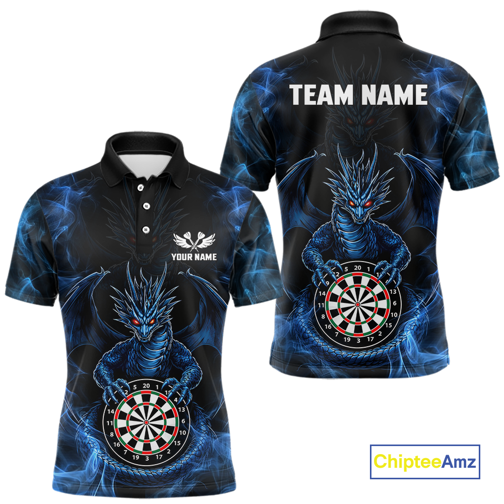 Custom Blue Dragon Darts Board Dart Shirts For Men Darts Team Jerseys Polo & 1/4 Zip NNT121