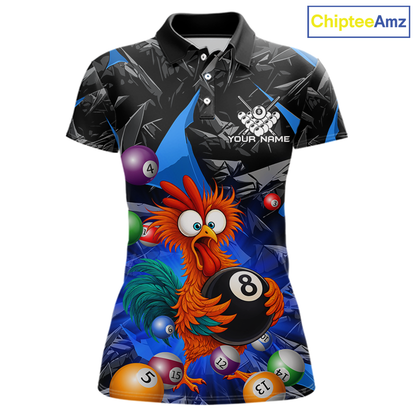 Custom Blue Funny Chicken 8 Ball & 9 Ball Billiard Shirt for Women Billiard Team Jerseys NNT190