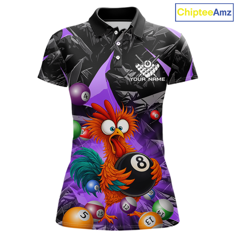 Custom Purple Funny Chicken 8 Ball & 9 Ball Billiard Shirt for Women Billiard Team Jerseys NNT190