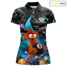 Load image into Gallery viewer, Custom Turquoise Funny Chicken 8 Ball &amp; 9 Ball Billiard Shirt for Women Billiard Team Jerseys NNT190