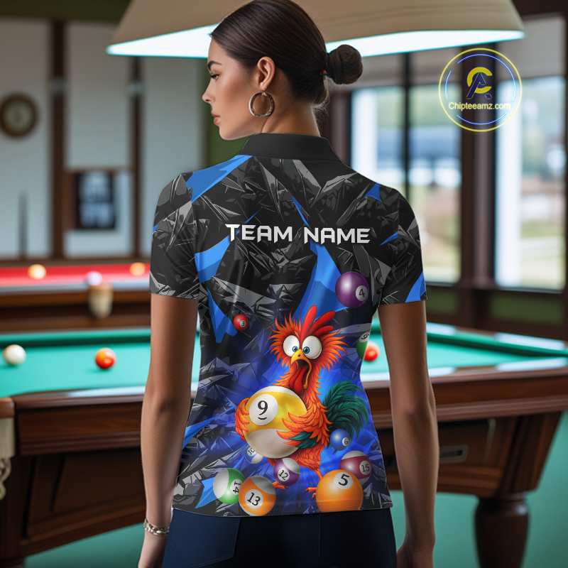 Custom Blue Funny Chicken 8 Ball & 9 Ball Billiard Shirt for Women Billiard Team Jerseys NNT190