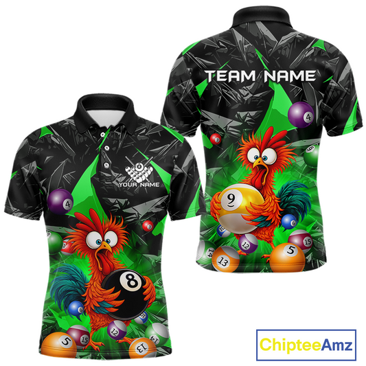 Custom Green Funny Chicken 8 Ball & 9 Ball Billiard Shirt for Men Billiard Team Jerseys NNT190
