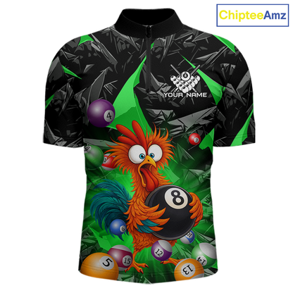 Custom Green Funny Chicken 8 Ball & 9 Ball Billiard Shirt for Men Billiard Team Jerseys NNT190