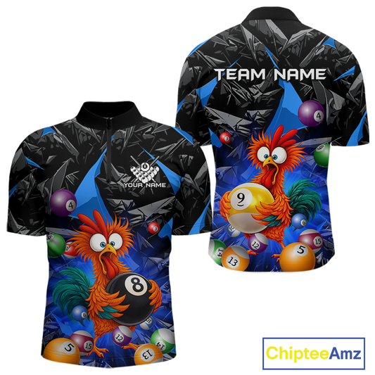 Custom Blue Funny Chicken 8 Ball & 9 Ball Billiard Shirt for Men Billiard Team Jerseys NNT190