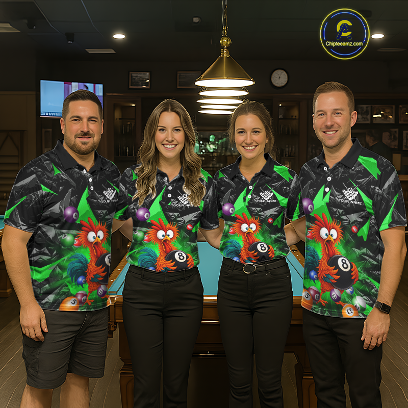 Custom Green Funny Chicken 8 Ball & 9 Ball Billiard Shirt for Women Billiard Team Jerseys NNT190