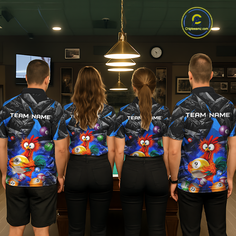 Custom Blue Funny Chicken 8 Ball & 9 Ball Billiard Shirt for Women Billiard Team Jerseys NNT190