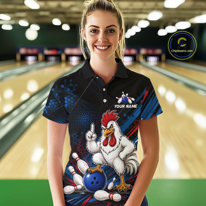 Custom Funny Chicken Bowling Jersey for Women Chicken Bowling Team Shirts Polo & 1/4 Zip HNT508