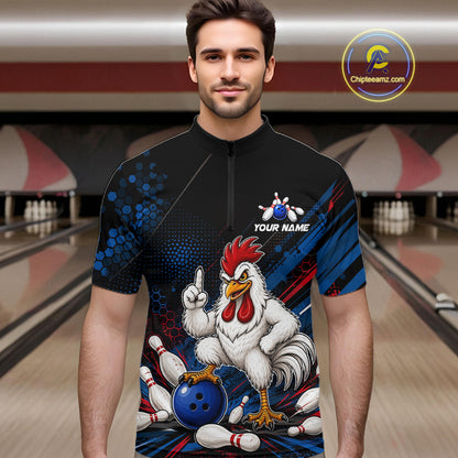 Custom Funny Chicken Bowling Jersey for Men Chicken Bowling Team Shirts Polo & 1/4 Zip HNT508