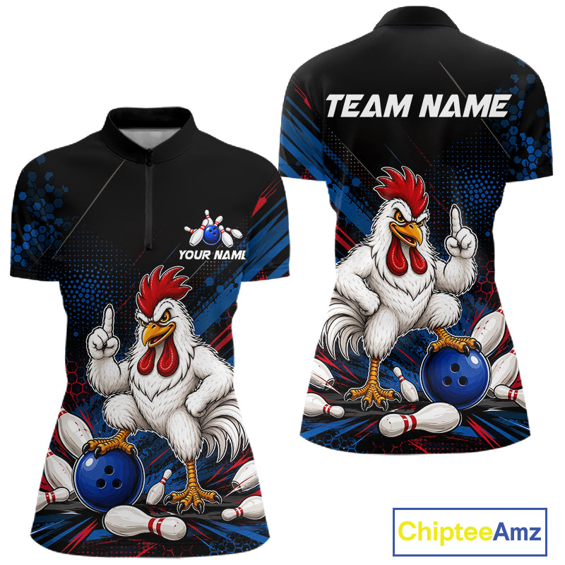 Custom Funny Chicken Bowling Jersey for Women Chicken Bowling Team Shirts Polo & 1/4 Zip HNT508