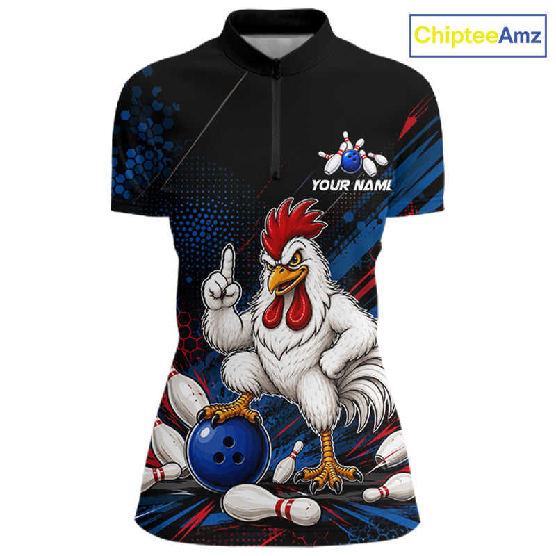 Custom Funny Chicken Bowling Jersey for Women Chicken Bowling Team Shirts Polo & 1/4 Zip HNT508