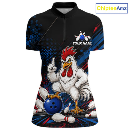 Custom Funny Chicken Bowling Jersey for Women Chicken Bowling Team Shirts Polo & 1/4 Zip HNT508