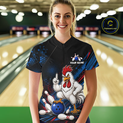Custom Funny Chicken Bowling Jersey for Women Chicken Bowling Team Shirts Polo & 1/4 Zip HNT508