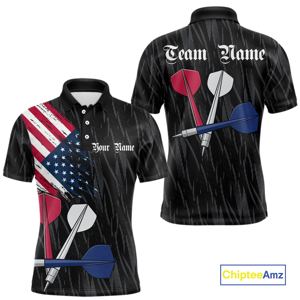 Custom American Flag Dart Shirts For Men Dart Board Shirts Polo & 1/4 Zip Dart Jersey Team NNT126