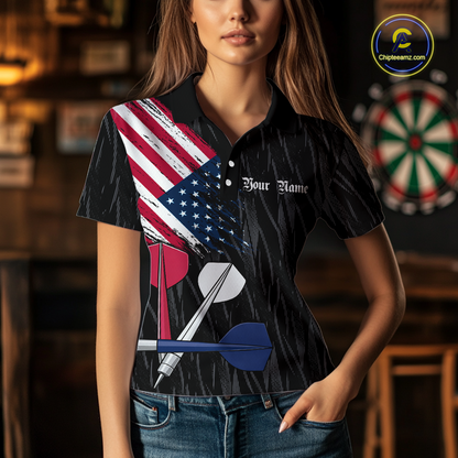 Custom American Flag Dart Shirts For Women Dart Board Shirts Polo & 1/4 Zip Dart Jersey Team NNT126