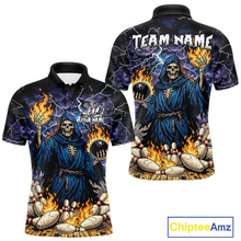 Load image into Gallery viewer, Custom Flame Grim Reaper Bowling Jersey for Men Polo &amp; 1/4 Zip Bowling Team Shirts HNT222