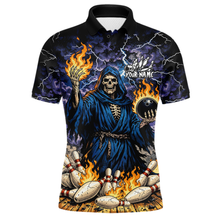 Load image into Gallery viewer, Custom Flame Grim Reaper Bowling Jersey for Men Polo &amp; 1/4 Zip Bowling Team Shirts HNT222