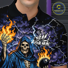 Load image into Gallery viewer, Custom Flame Grim Reaper Bowling Jersey for Men Polo &amp; 1/4 Zip Bowling Team Shirts HNT222