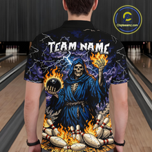 Load image into Gallery viewer, Custom Flame Grim Reaper Bowling Jersey for Men Polo &amp; 1/4 Zip Bowling Team Shirts HNT222
