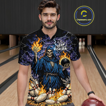 Load image into Gallery viewer, Custom Flame Grim Reaper Bowling Jersey for Men Polo &amp; 1/4 Zip Bowling Team Shirts HNT222
