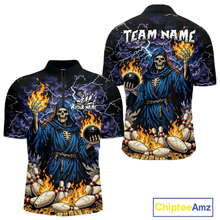 Load image into Gallery viewer, Custom Flame Grim Reaper Bowling Jersey for Men Polo &amp; 1/4 Zip Bowling Team Shirts HNT222