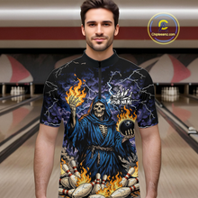 Load image into Gallery viewer, Custom Flame Grim Reaper Bowling Jersey for Men Polo &amp; 1/4 Zip Bowling Team Shirts HNT222
