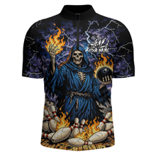 Load image into Gallery viewer, Custom Flame Grim Reaper Bowling Jersey for Men Polo &amp; 1/4 Zip Bowling Team Shirts HNT222