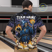 Load image into Gallery viewer, Custom Flame Grim Reaper Bowling Jersey for Men Polo &amp; 1/4 Zip Bowling Team Shirts HNT222